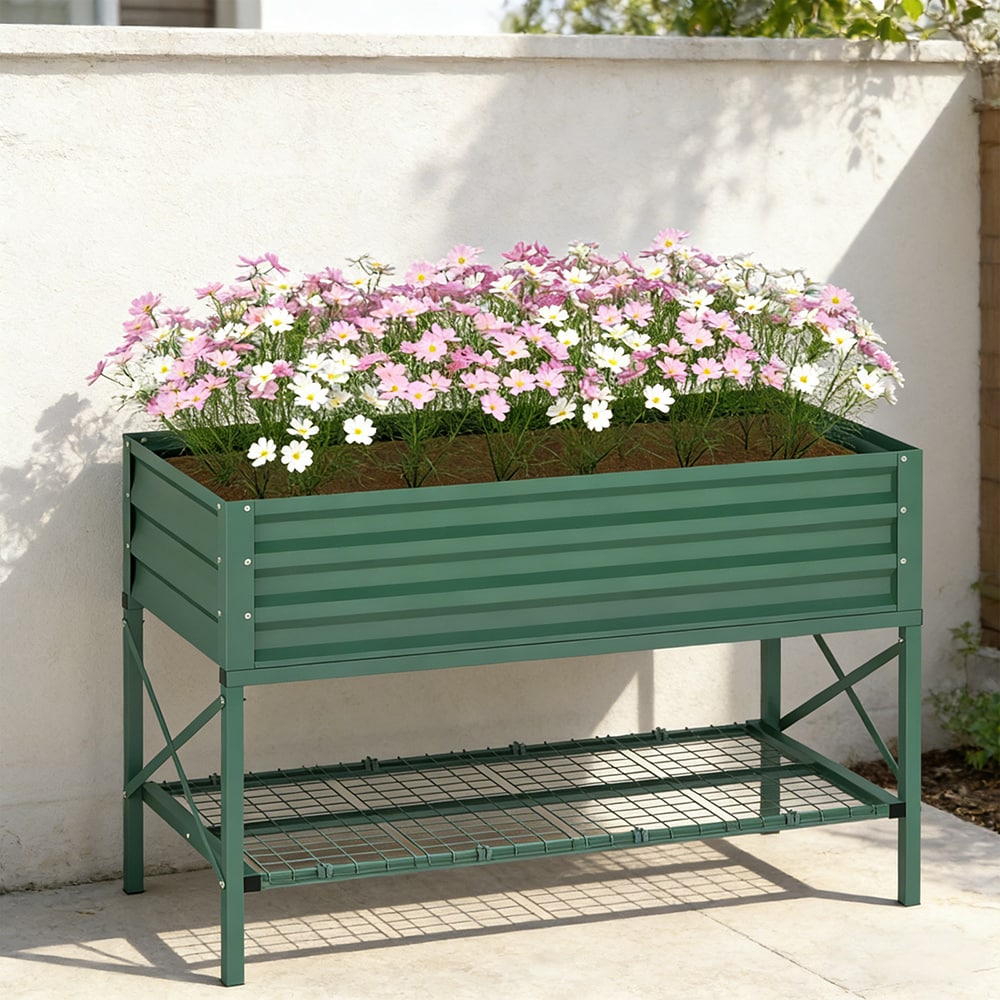 Galvanized Raised Garden Bed With Metal Planter Box And Shelf_voghion.com